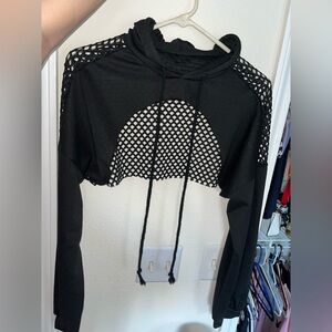 Black Mesh Cropped Hoodie